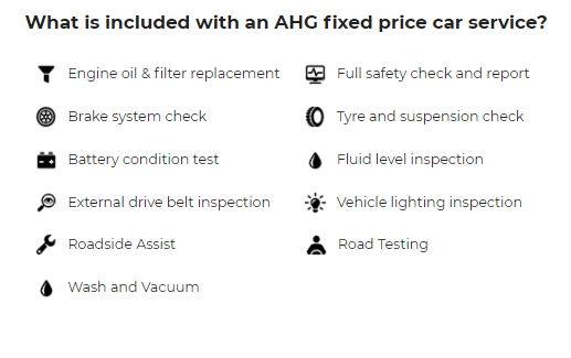 What is included with an AHG fixed price car service?